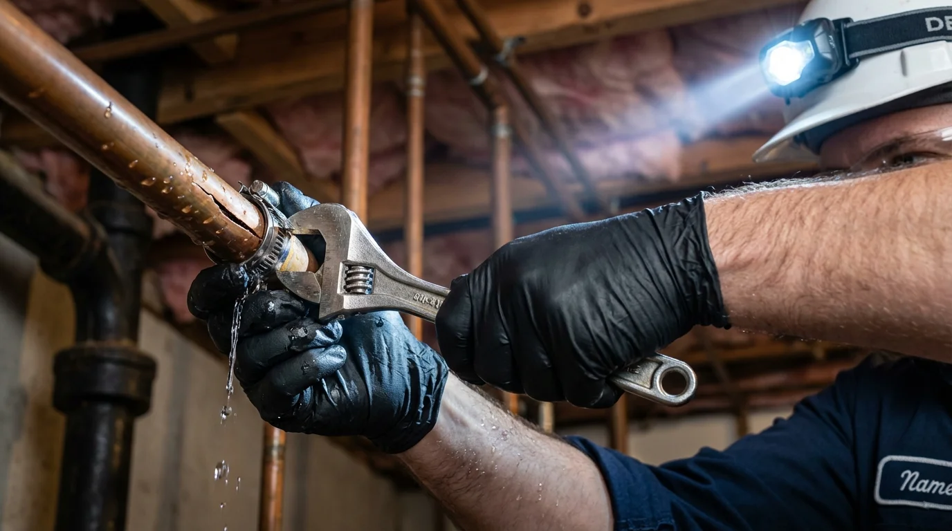 Emergency pipe clamp repair being performed by a Johns Plumbing LLC plumber in Upper Marlboro