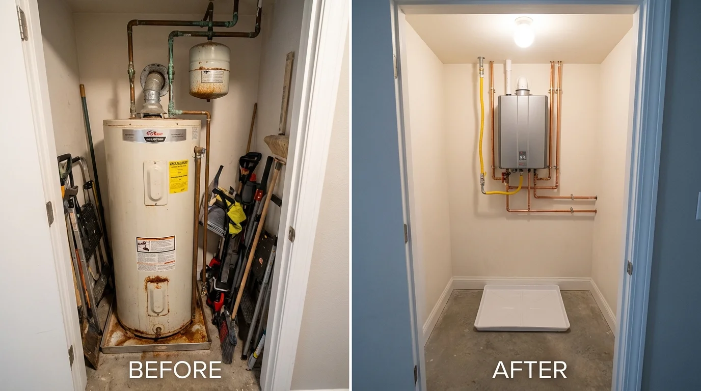 Tank water heater versus wall-mounted tankless unit comparison for Upper Marlboro, MD homeowners