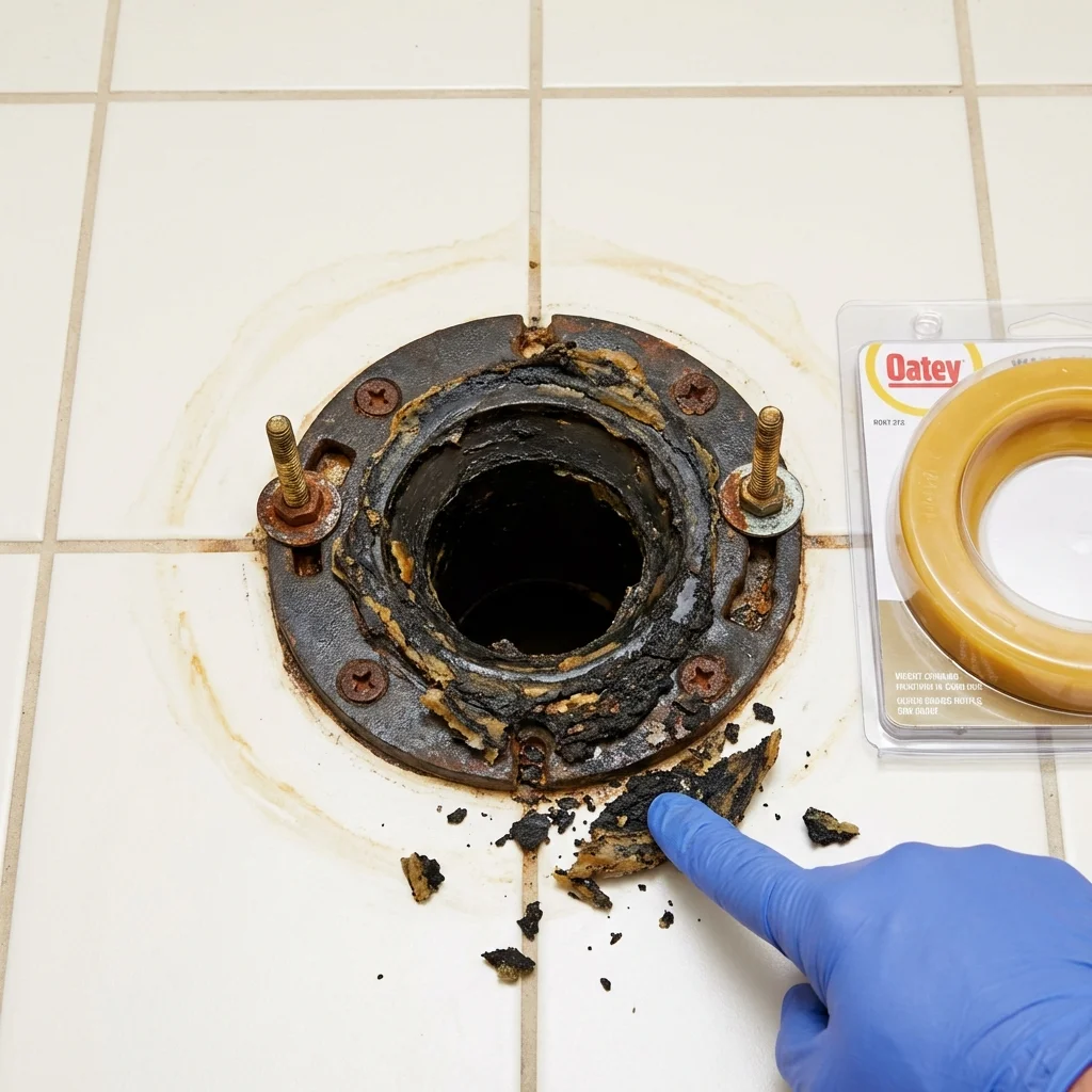 Failed wax ring showing water seepage at the base of a toilet in a Upper Marlboro, MD home
